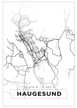 Kort - Haugesund - Hvid Plakat (21x29.7 cm (A4))