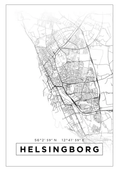Kort - Helsingborg - Hvid Plakat (21x29.7 cm (A4))