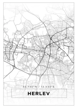 Kort - Herlev - Hvid Plakat (21x29.7 cm (A4))