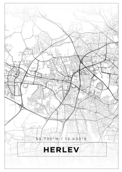 Kort - Herlev - Hvid Plakat (21x29.7 cm (A4))