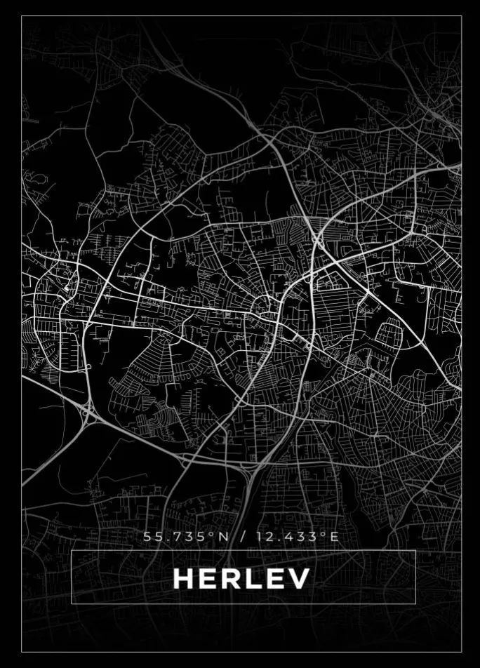 Kort - Herlev - Sort Plakat (21x29.7 cm (A4))