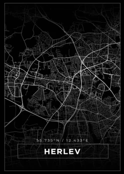 Kort - Herlev - Sort Plakat (21x29.7 cm (A4))