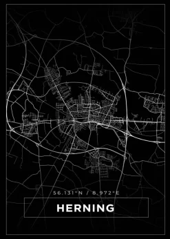 Kort - Herning - Sort Plakat (21x29.7 cm (A4))