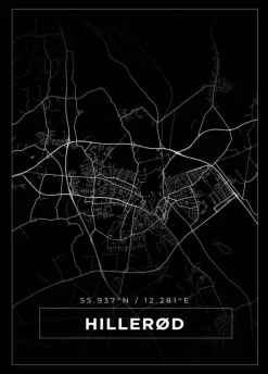 Kort - Hillerød - Sort Plakat (21x29.7 cm (A4))