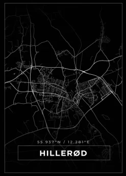 Kort - Hillerød - Sort Plakat (21x29.7 cm (A4))