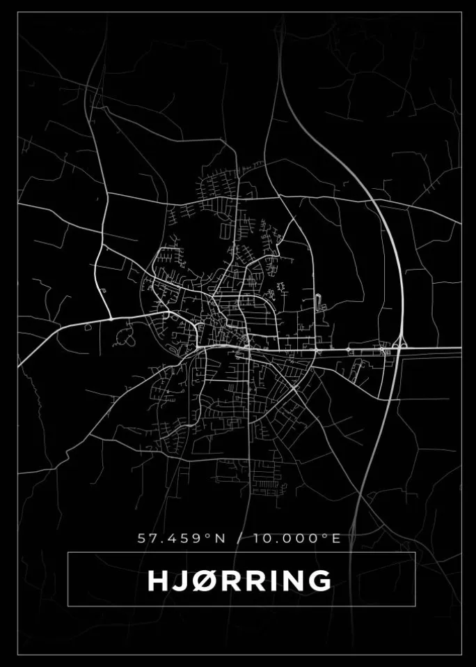 Kort - Hjørring - Sort Plakat (21x29.7 cm (A4))