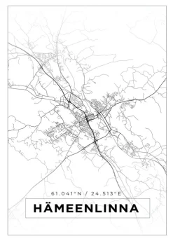 Kort - Hämeenlinna - Hvid Plakat (21x29.7 cm (A4))