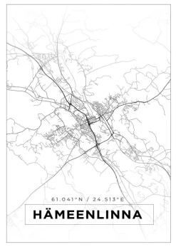 Kort - Hämeenlinna - Hvid Plakat (21x29.7 cm (A4))