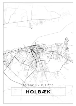 Kort - Holbæk - Hvid Plakat (21x29.7 cm (A4))