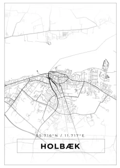 Kort - Holbæk - Hvid Plakat (21x29.7 cm (A4))