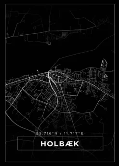 Kort - Holbæk - Sort Plakat (21x29.7 cm (A4))