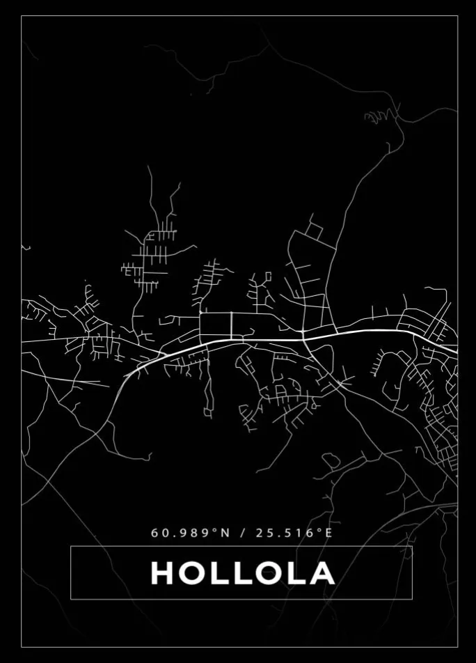 Kort - Hollola - Sort Plakat (21x29.7 cm (A4))
