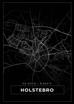 Kort - Holstebro - Sort Plakat (21x29.7 cm (A4))