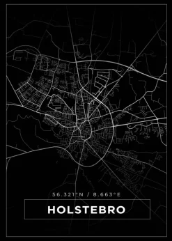 Kort - Holstebro - Sort Plakat (21x29.7 cm (A4))