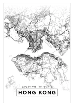Kort - Hong Kong - Hvid Plakat (21x29.7 cm (A4))