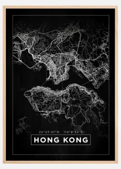 Kort - Hong Kong - Sort Plakat (21x29.7 cm (A4))