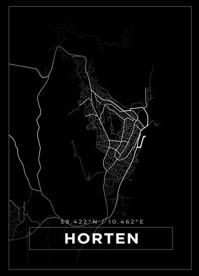 Kort - Horten - Sort Plakat (21x29.7 cm (A4))