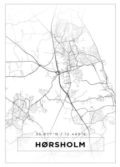 Kort - Hørsholm - Hvid Plakat (21x29.7 cm (A4))