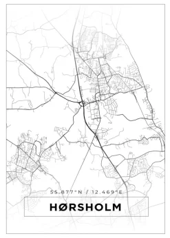 Kort - Hørsholm - Hvid Plakat (21x29.7 cm (A4))