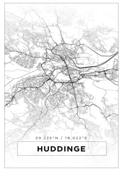 Kort - Huddinge - Hvid Plakat (21x29.7 cm (A4))