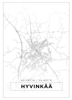 Kort - Hyvinkää - Hvid Plakat (21x29.7 cm (A4))