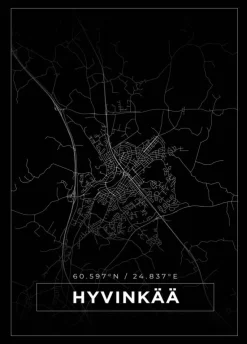 Kort - Hyvinkää - Sort Plakat (21x29.7 cm (A4))