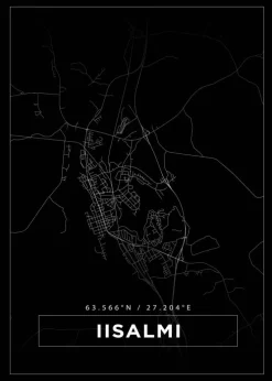 Kort - Iisalmi - Sort Plakat (21x29.7 cm (A4))