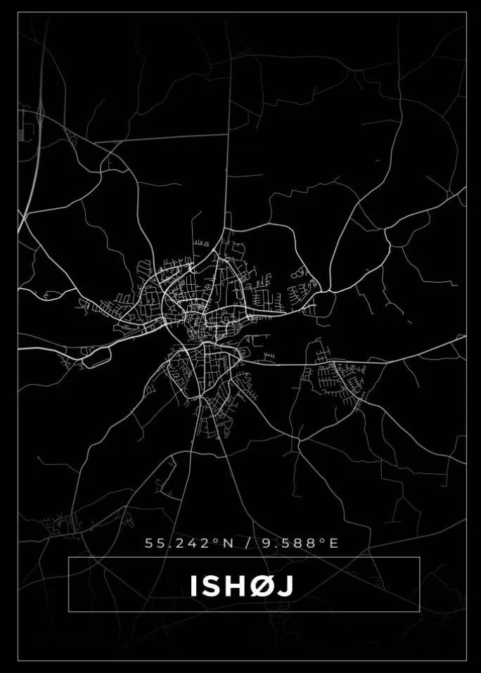 Kort - Ishøj - Sort Plakat (21x29.7 cm (A4))