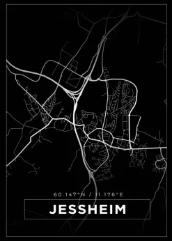 Kort - Jessheim - Sort Plakat (21x29.7 cm (A4))