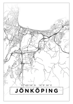 Kort - Jönköping - Hvid Plakat (21x29.7 cm (A4))
