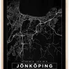 Kort - Jönköping - Sort Plakat (21x29.7 cm (A4))