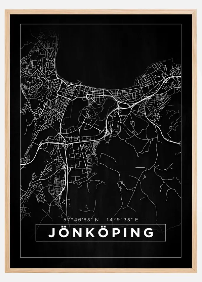 Kort - Jönköping - Sort Plakat (21x29.7 cm (A4))