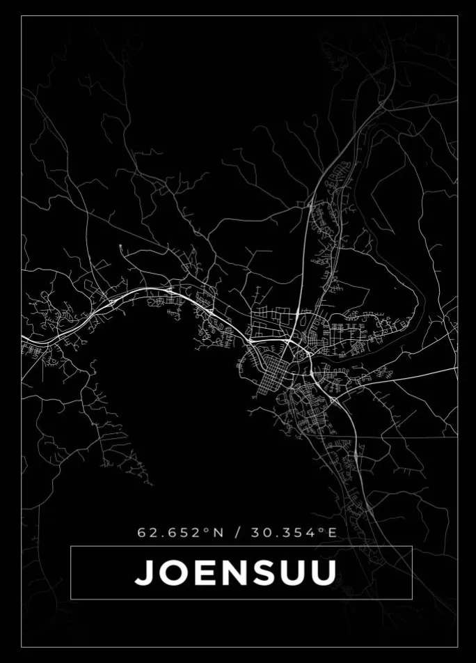 Kort - Joensuu - Sort Plakat (21x29.7 cm (A4))