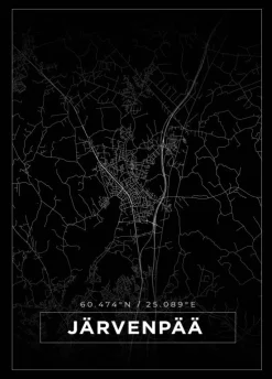Kort - Järvenpää - Sort Plakat (21x29.7 cm (A4))