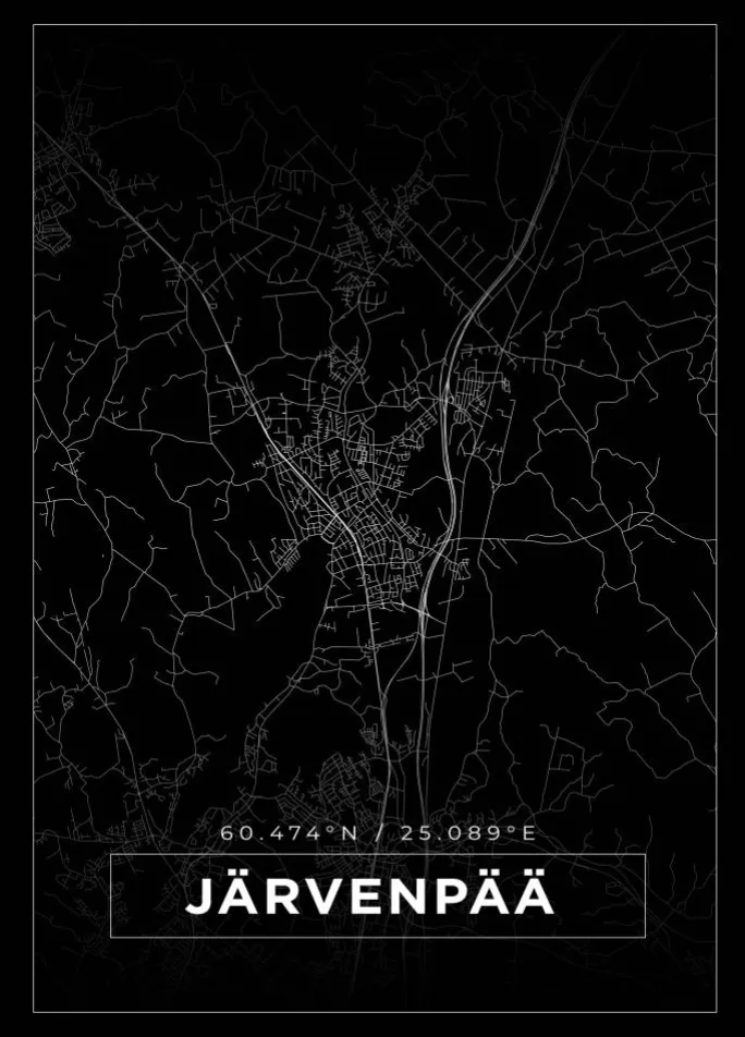 Kort - Järvenpää - Sort Plakat (21x29.7 cm (A4))
