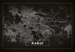 Kort - Kabul - Sort Plakat (21x29.7 cm (A4))