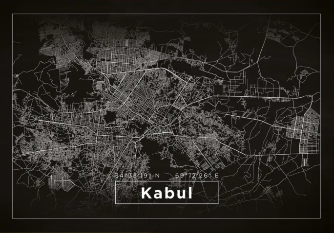 Kort - Kabul - Sort Plakat (21x29.7 cm (A4))