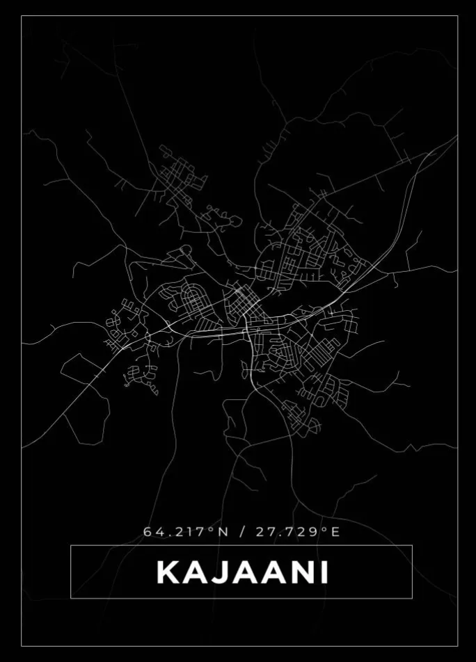 Kort - Kajaani - Sort Plakat (21x29.7 cm (A4))