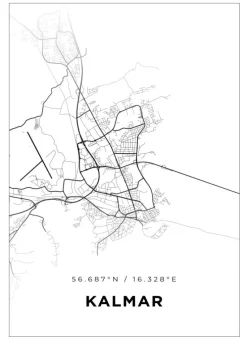 Kort - Kalmar - Hvid Plakat (21x29.7 cm (A4))