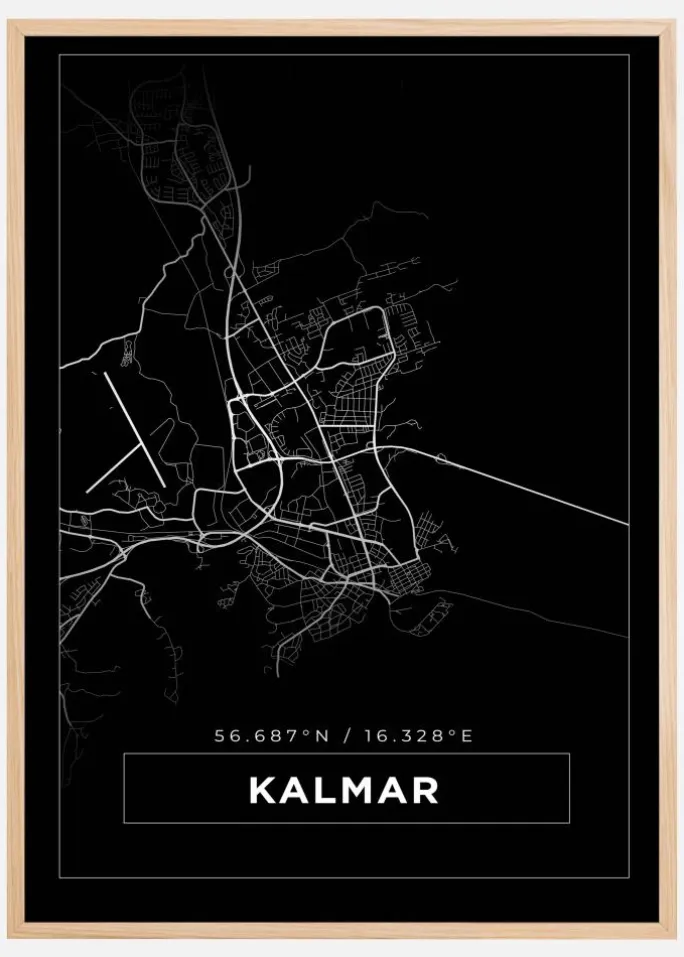Kort - Kalmar - Sort Plakat (21x29.7 cm (A4))