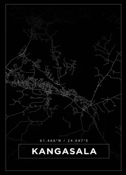 Kort - Kangasala - Sort Plakat (21x29.7 cm (A4))