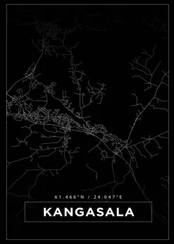 Kort - Kangasala - Sort Plakat (21x29.7 cm (A4))