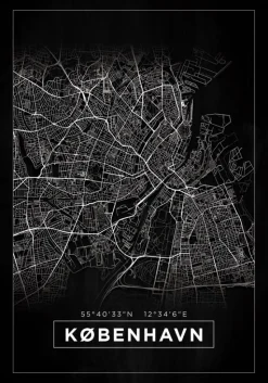Kort - København - Sort Plakat (21x29.7 cm (A4))