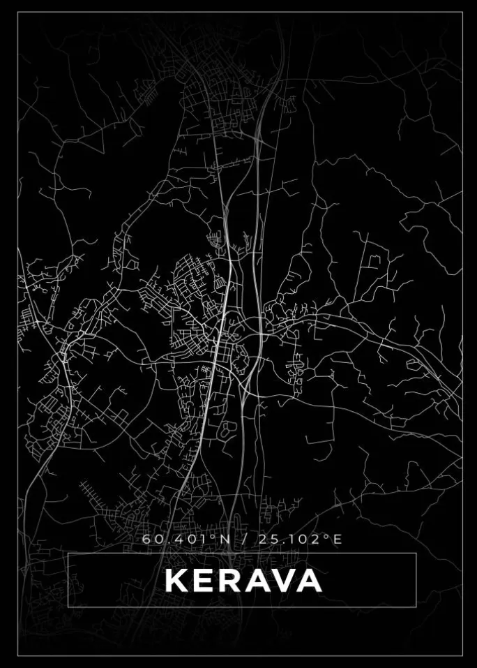 Kort - Kerava - Sort Plakat (21x29.7 cm (A4))