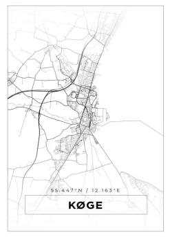 Kort - Køge - Hvid Plakat (21x29.7 cm (A4))
