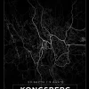 Kort - Kongsberg - Sort Plakat (21x29.7 cm (A4))