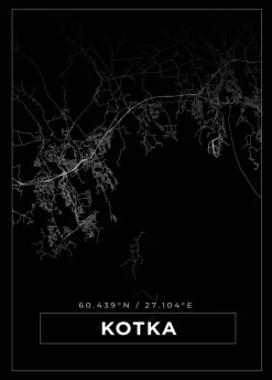 Kort - Kotka - Sort Plakat (21x29.7 cm (A4))