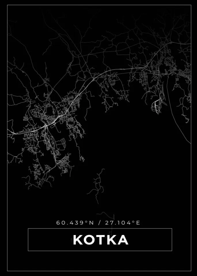 Kort - Kotka - Sort Plakat (21x29.7 cm (A4))