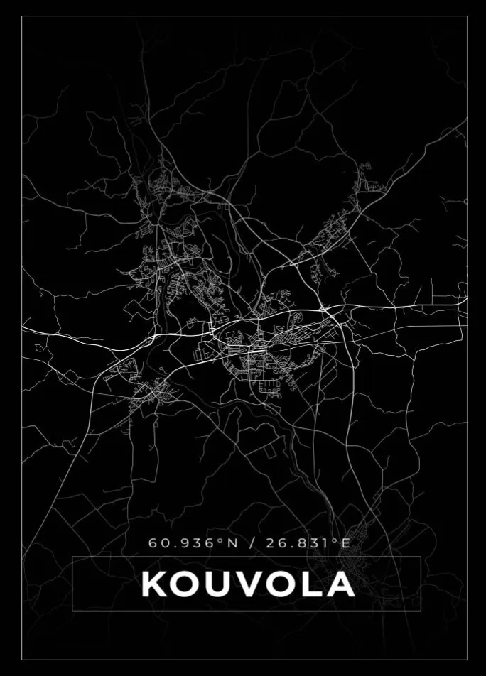 Kort - Kouvola - Sort Plakat (21x29.7 cm (A4))