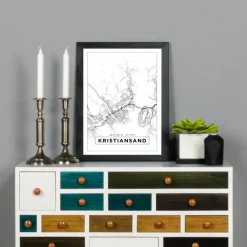 Kort - Kristiansand - Hvid Plakat (21x29.7 cm (A4))